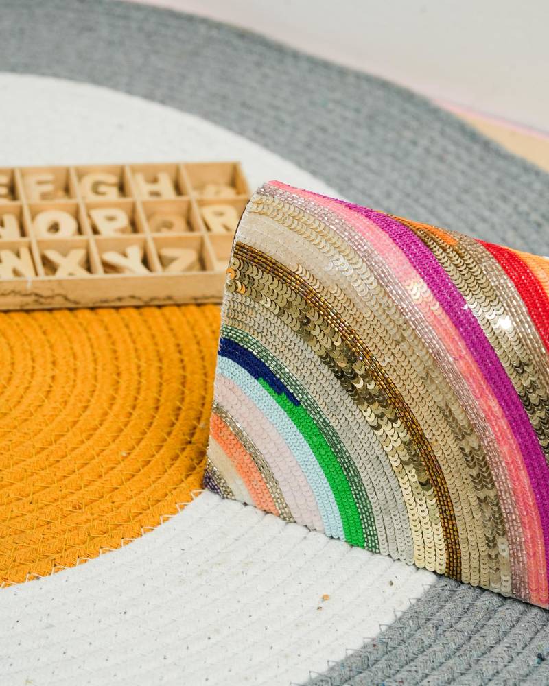 Multicolor silk sequin embroidered clutch