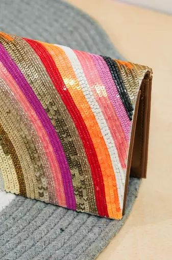 handcrafted multicolor silk sequin embroidered handheld clutch