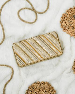 handcrafted gold silk sequin embroidered party clutch 1