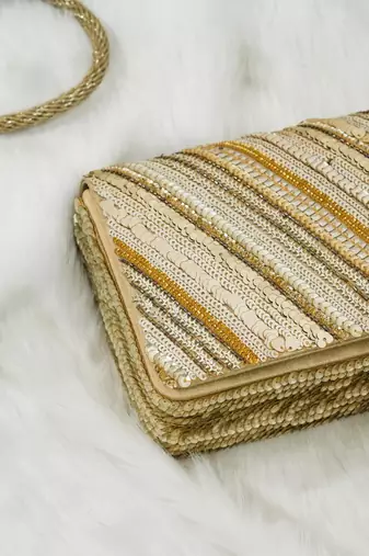 handcrafted gold silk sequin embroidered party clutch