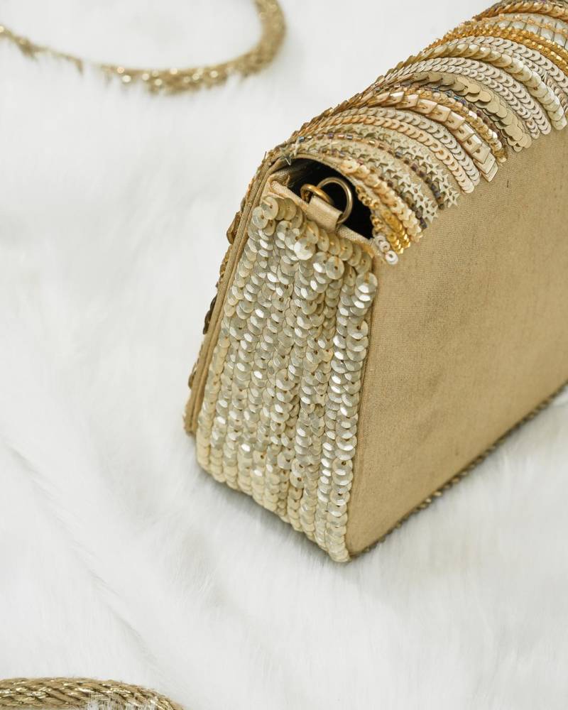 Gold silk sequin embroidered clutch