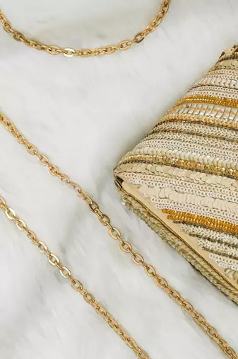 handcrafted gold silk sequin embroidered party clutch