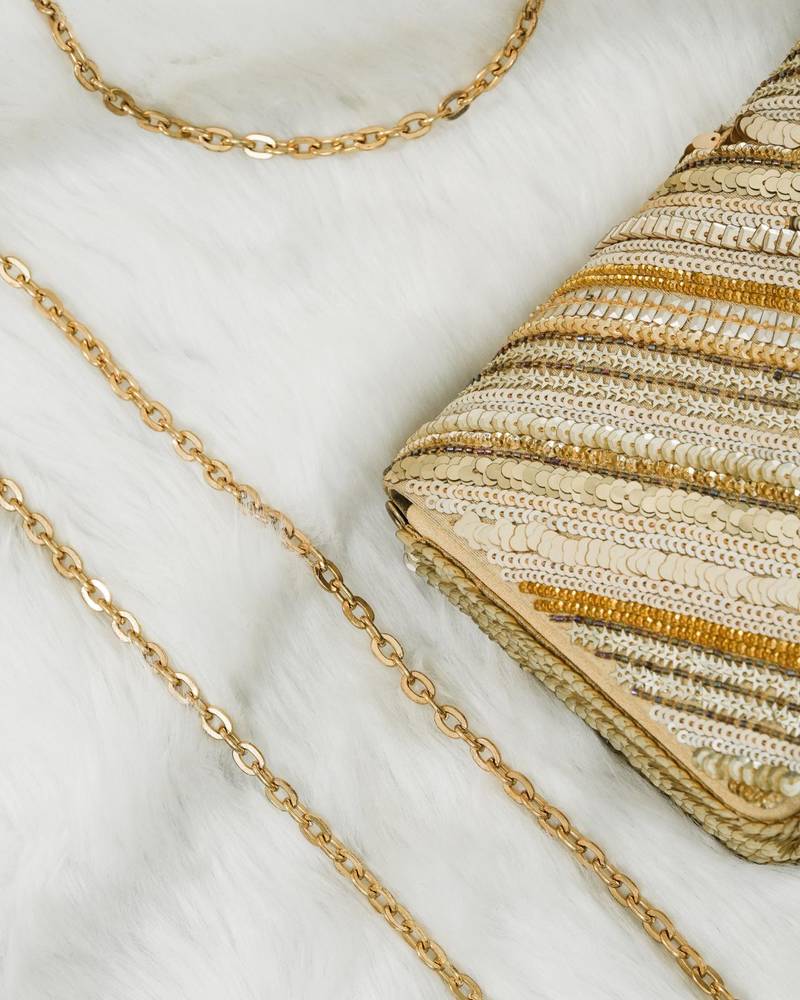 Gold silk sequin embroidered clutch