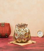 Gold silk floral embroidered potli bag