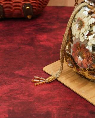 festive gold silk floral embroidered potli bag 3