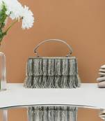 Grey silk beads embroidered clutch