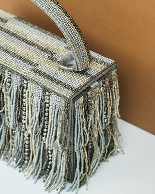 grey embroidered silk beads handheld clutch bag 2