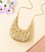 Gold leather sequin embroidered clutch