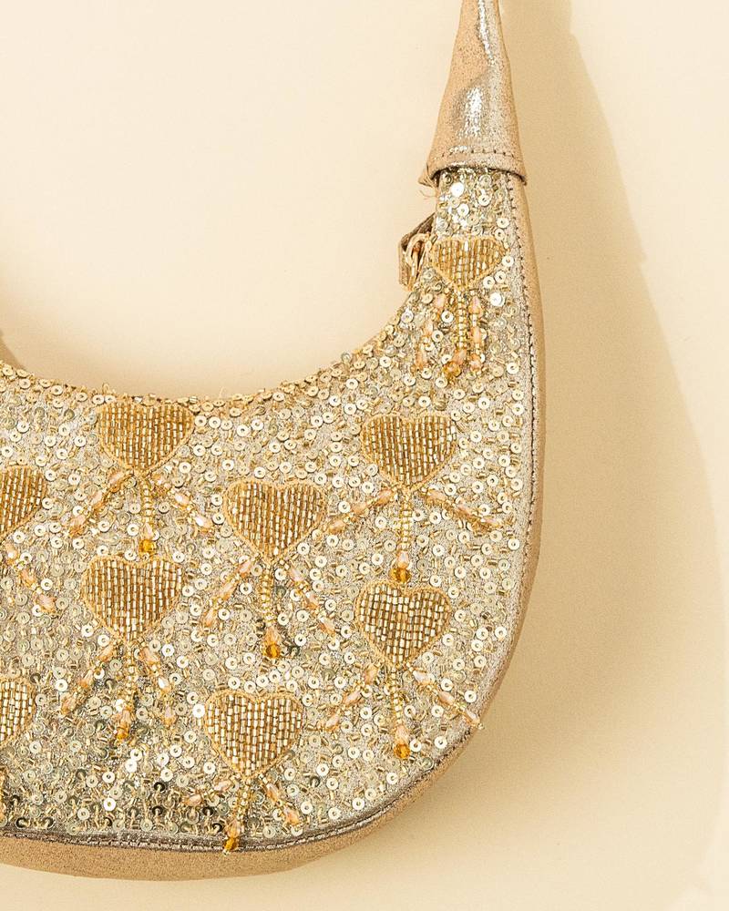 Gold leather sequin embroidered clutch