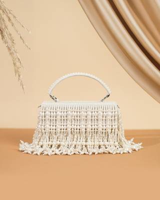 white pearl embroidered silk handheld clutch bag 1