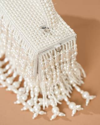 white pearl embroidered silk handheld clutch bag 2