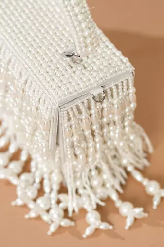 white pearl embroidered silk handheld clutch bag