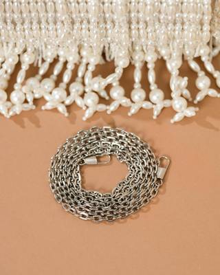white pearl embroidered silk handheld clutch bag 3