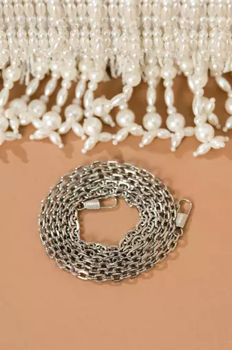white pearl embroidered silk handheld clutch bag