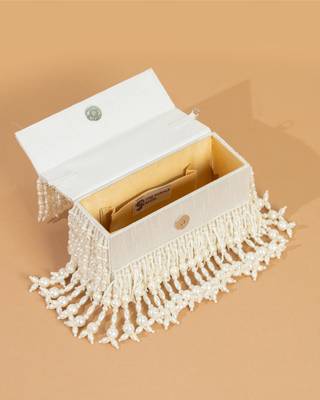 white pearl embroidered silk handheld clutch bag 4