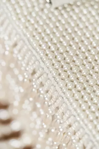 white pearl embroidered silk handheld clutch bag