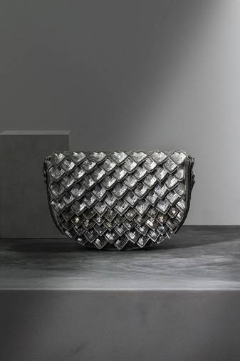Grey silk sequin embroidered clutch