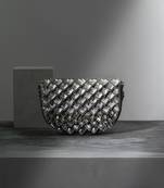 Grey silk sequin embroidered clutch