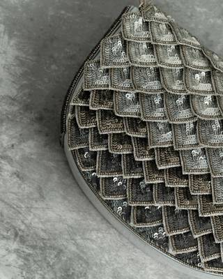 shimmer grey silk sequin embroidered handheld clutch 2