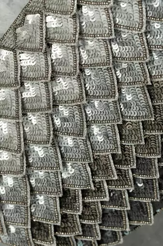 shimmer grey silk sequin embroidered handheld clutch
