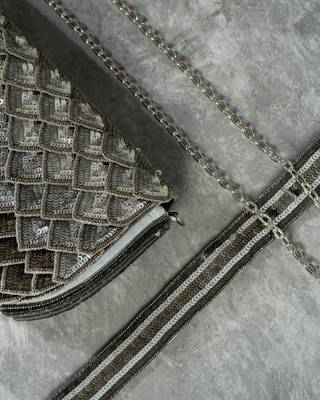 shimmer grey silk sequin embroidered handheld clutch 4