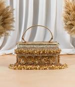 Gold silk floral embroidered clutch