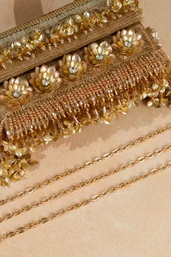 gold silk floral embroidered party clutch for women