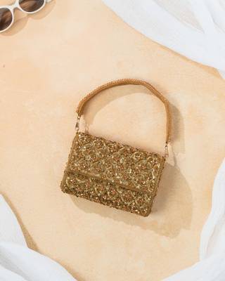 gold textured sequin embroidered silk clutch 1