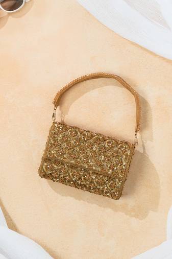Gold silk sequin embroidered clutch