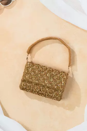 Gold silk sequin embroidered clutch