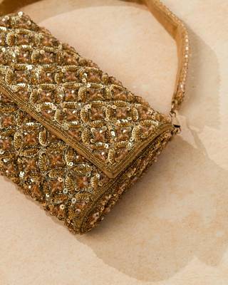 gold textured sequin embroidered silk clutch 2