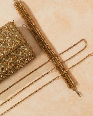 gold textured sequin embroidered silk clutch 3