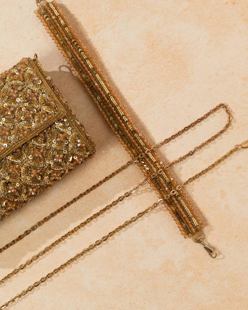 Gold silk sequin embroidered clutch