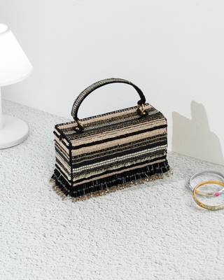 black striped sequin embroidered box clutch 1