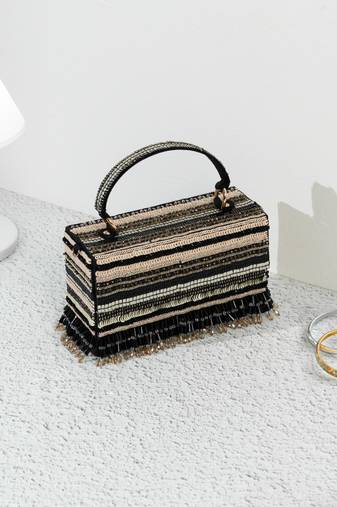 Black silk sequin embroidered clutch