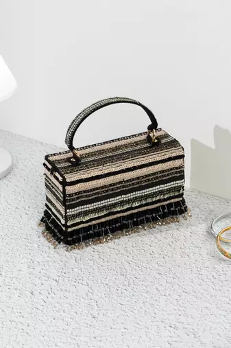 Black silk sequin embroidered clutch