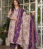 Cream pure cotton print with thread embroidered kurta pant set