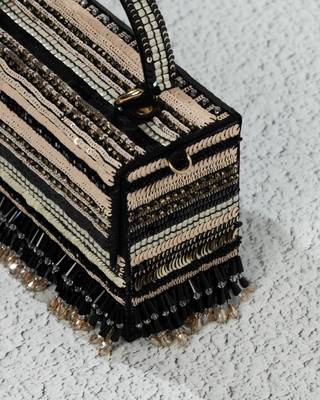 black striped sequin embroidered box clutch 2