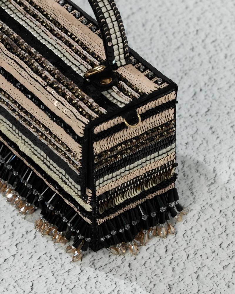 Black silk sequin embroidered clutch