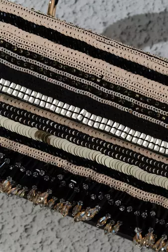 black striped sequin embroidered box clutch