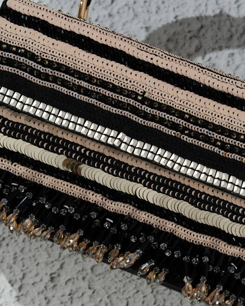 Black silk sequin embroidered clutch