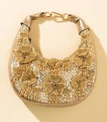 Gold leather floral embroidered clutch