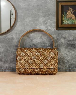 gold sequin embroidered silk clutch with handle 1