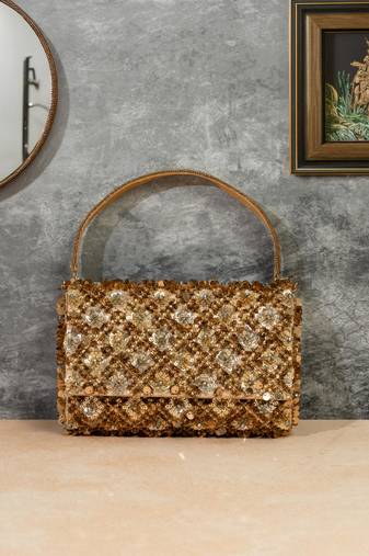 Gold silk sequin embroidered clutch