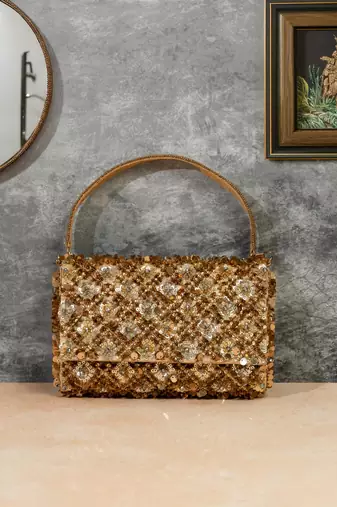 Gold silk sequin embroidered clutch