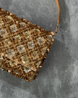 gold sequin embroidered silk clutch with handle 2