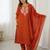 Rust chanderi silk thread embroidered with sequins work kurta pant set