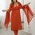 Rust chanderi silk thread embroidered with sequins work kurta pant set