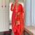 Red french crepe print with thread embroidered kurta pant set