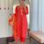Red french crepe print with thread embroidered kurta pant set
